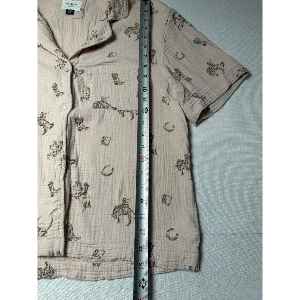 American Eagle Lounge Pink Cotton Gauze Western‎ Cowboy Pajama Set Womens Medium